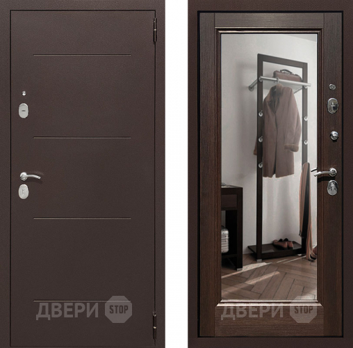 Входная металлическая Дверь Престиж 100 с зеркалом Медь/Венге в Зеленоград