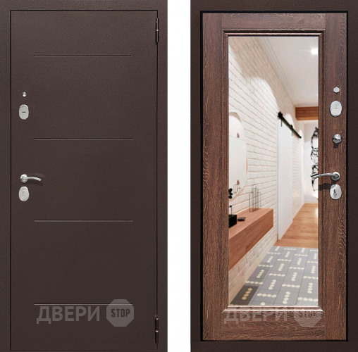 Входная металлическая Дверь Престиж 100 с зеркалом Медь/Дуб филадельфия коньяк в Зеленоград