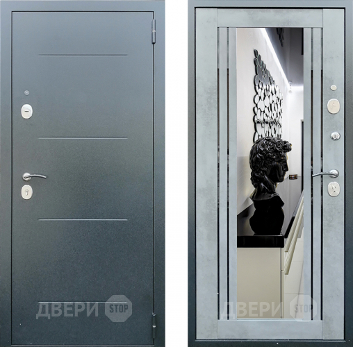 Дверь Престиж Люкс с зеркалом Бетон в Зеленоград