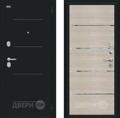 Входная металлическая Дверь Bravo Лайн Букле черное/Cappuccino Veralinga в Зеленоград
