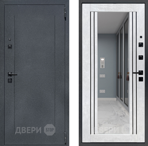 Входная металлическая Дверь Престиж Лофт с зеркалом Бетон снежный в Зеленоград