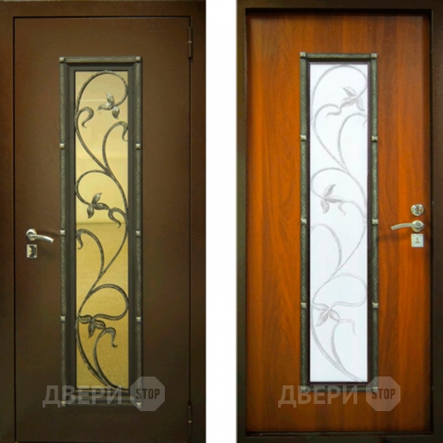 Заводские двери с ковкой и стеклом Лоза в Зеленоград