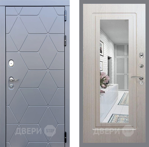 Входная металлическая Дверь Стоп КОСМО Зеркало ФЛ-120 Беленый дуб в Зеленоград