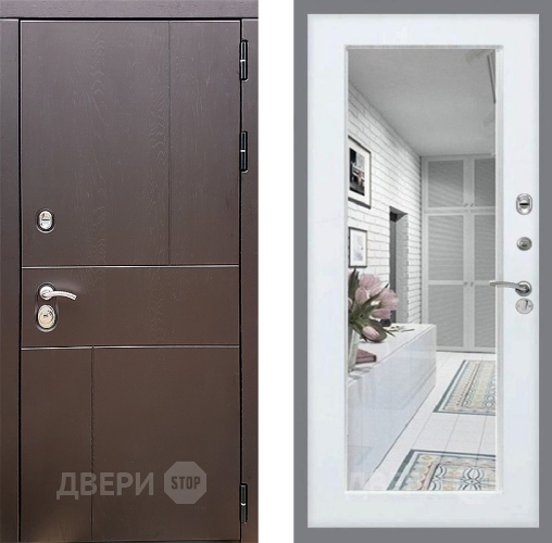 Входная металлическая Дверь Стоп УРБАН Зеркало Белый ясень в Зеленоград