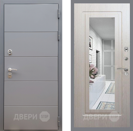 Входная металлическая Дверь Стоп АРТ ГРАФИТ Зеркало ФЛ-120 Беленый дуб в Зеленоград