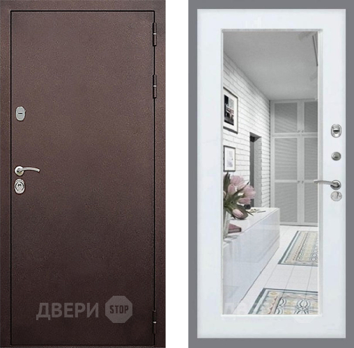 Дверь Стоп КЛАССИК Медь Зеркало Белый ясень в Зеленоград