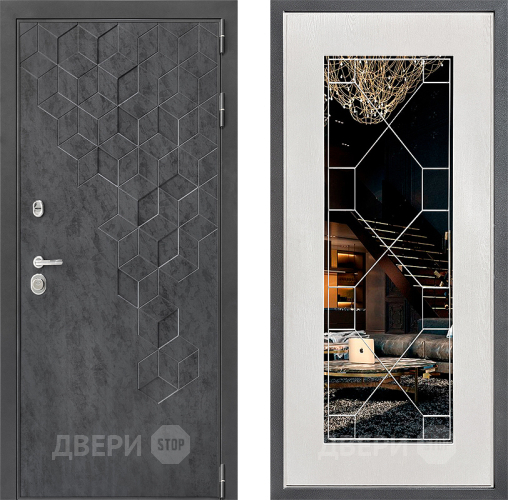 Входная металлическая Дверь Дверной континент ДК-3/713 ФЛ-Тиффани Зеркало Белое дерево в Зеленоград