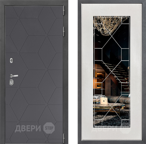Входная металлическая Дверь Дверной континент ДК-3/744 ФЛ-Тиффани Зеркало Белое дерево в Зеленоград