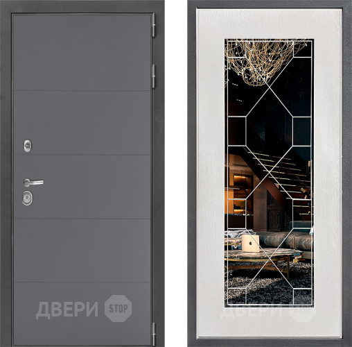 Входная металлическая Дверь Дверной континент ДК-3/649 ФЛ-Тиффани Зеркало Белое дерево в Зеленоград