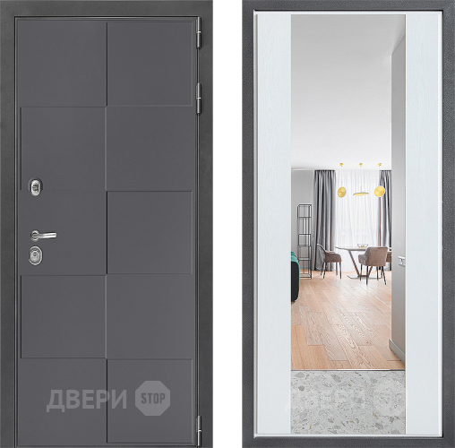 Входная металлическая Дверь Дверной континент ДК-3/606 ФЛЗ-1 Зеркало Белое дерево в Зеленоград