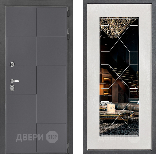 Входная металлическая Дверь Дверной континент ДК-3/606 ФЛ-Тиффани Зеркало Белое дерево в Зеленоград