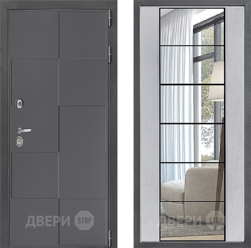 Входная металлическая Дверь Дверной континент ДК-3/606 ФЛЗ-2 Зеркало Бетон светлый в Зеленоград