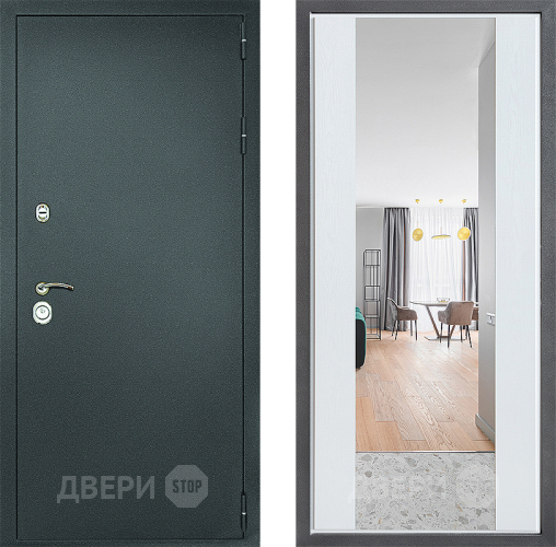 Входная металлическая Дверь Дверной континент Рубикон Серебро Дизайн ФЛЗ-1 Зеркало Белое дерево в Зеленоград