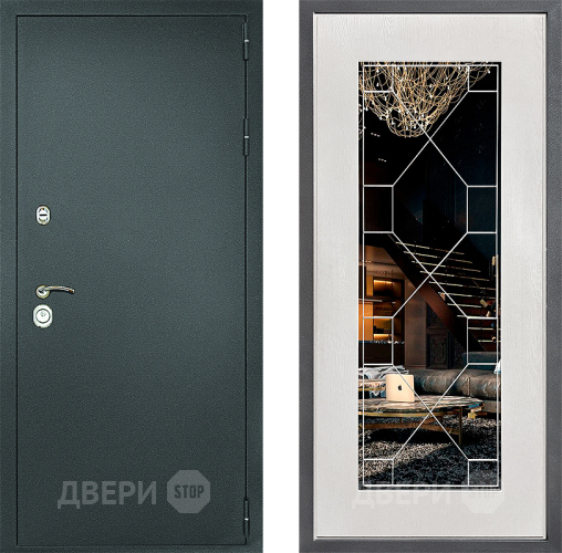 Дверь Дверной континент Рубикон Серебро Дизайн ФЛ-Тиффани Зеркало Белое дерево в Зеленоград