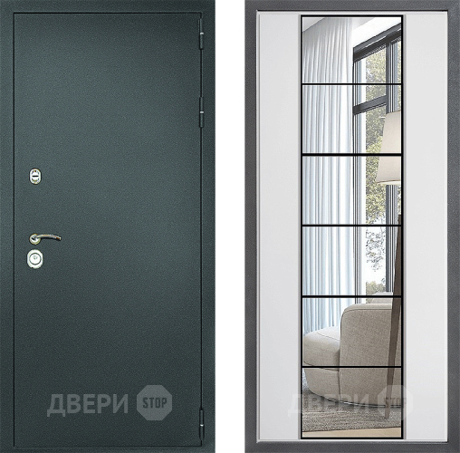 Входная металлическая Дверь Дверной континент Рубикон Серебро Дизайн ФЛЗ-2 Зеркало Белый софт в Зеленоград