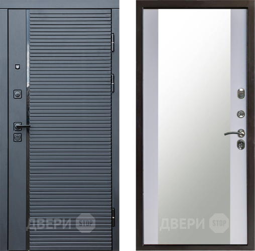 Входная металлическая Дверь Престиж Черная Линия Зеркало Белый софт в Зеленоград