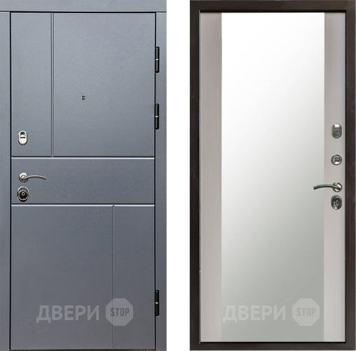 Входная металлическая Дверь Престиж Горизонт Грэй Зеркало Лиственница белая в Зеленоград