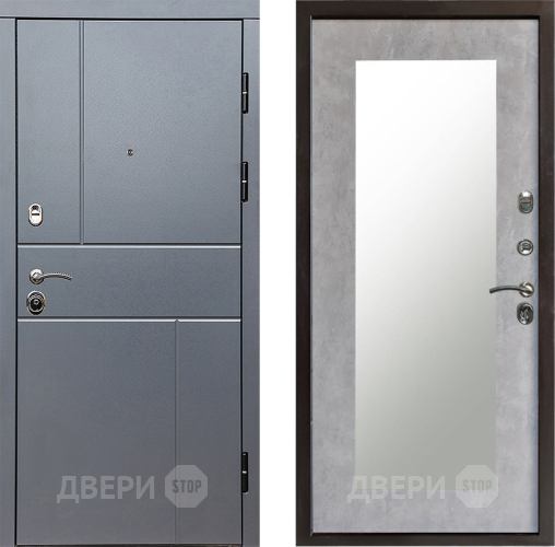 Входная металлическая Дверь Престиж Горизонт Грэй Зеркло Пастораль Бетон светлый в Зеленоград