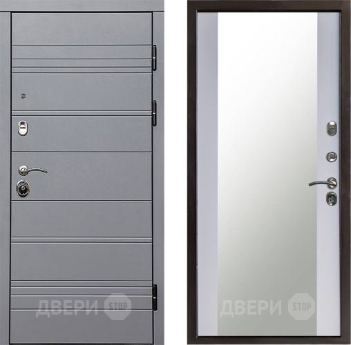 Входная металлическая Дверь Престиж Линия Грэй Зеркало Белый софт в Зеленоград