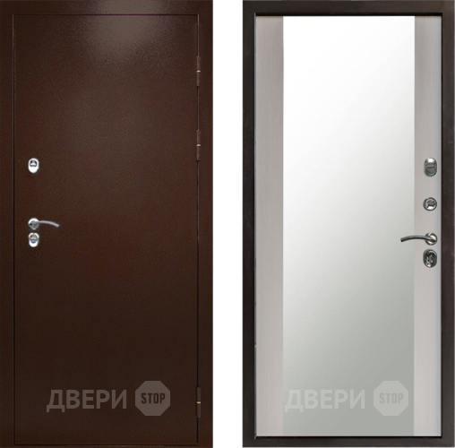 Входная металлическая Дверь Престиж TERMO с терморазрывом Снегирь Медь Зеркало Лиственница белая в Зеленоград