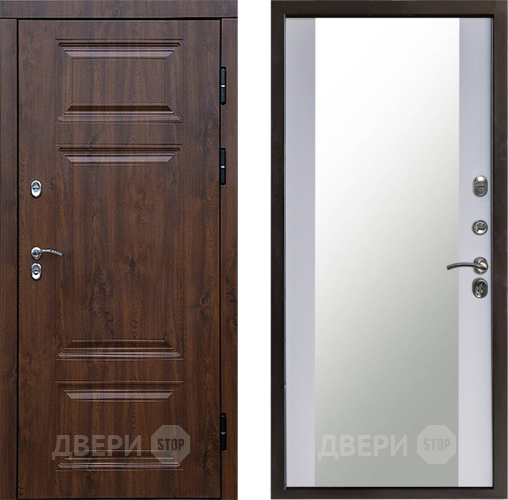 Входная металлическая Дверь Престиж TERMO с терморазрывом Премиум Орех Зеркало Белый софт в Зеленоград