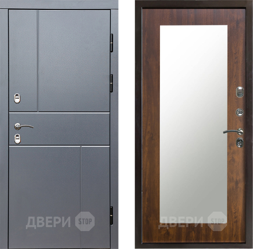 Входная металлическая Дверь Престиж TERMO с терморазрывом Горизонт Грэй Зеркало пастораль Дуб в Зеленоград