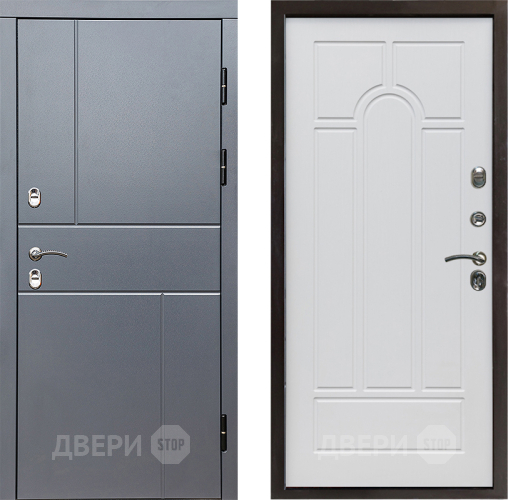 Входная металлическая Дверь Престиж TERMO с терморазрывом Горизонт Грэй Арка Белое дерево в Зеленоград