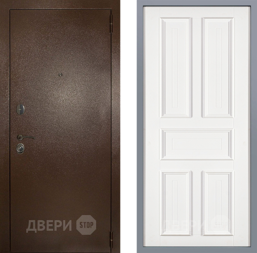 Дверь Заводские двери Эталон 3к антик медь Уругвай Белый софт в Зеленоград