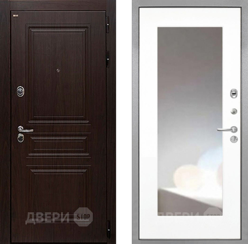Входная металлическая Дверь Интекрон (INTECRON) Брайтон Тиковое Дерево ФЛЗ-120-М Зеркало Белый матовый в Зеленоград