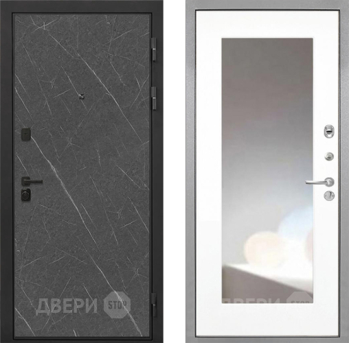 Входная металлическая Дверь Интекрон (INTECRON) Профит Black Гранит Лава Оникс ФЛЗ-120-М Зеркало Белый матовый в Зеленоград